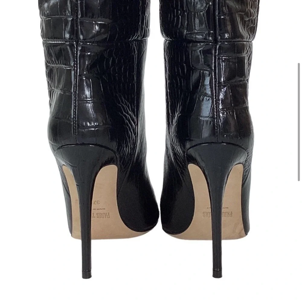 PARIS TEXAS Size 37.5 Embossed Crocodile Stiletto Boots Croco Black Leather Heel - Picture 3 of 9